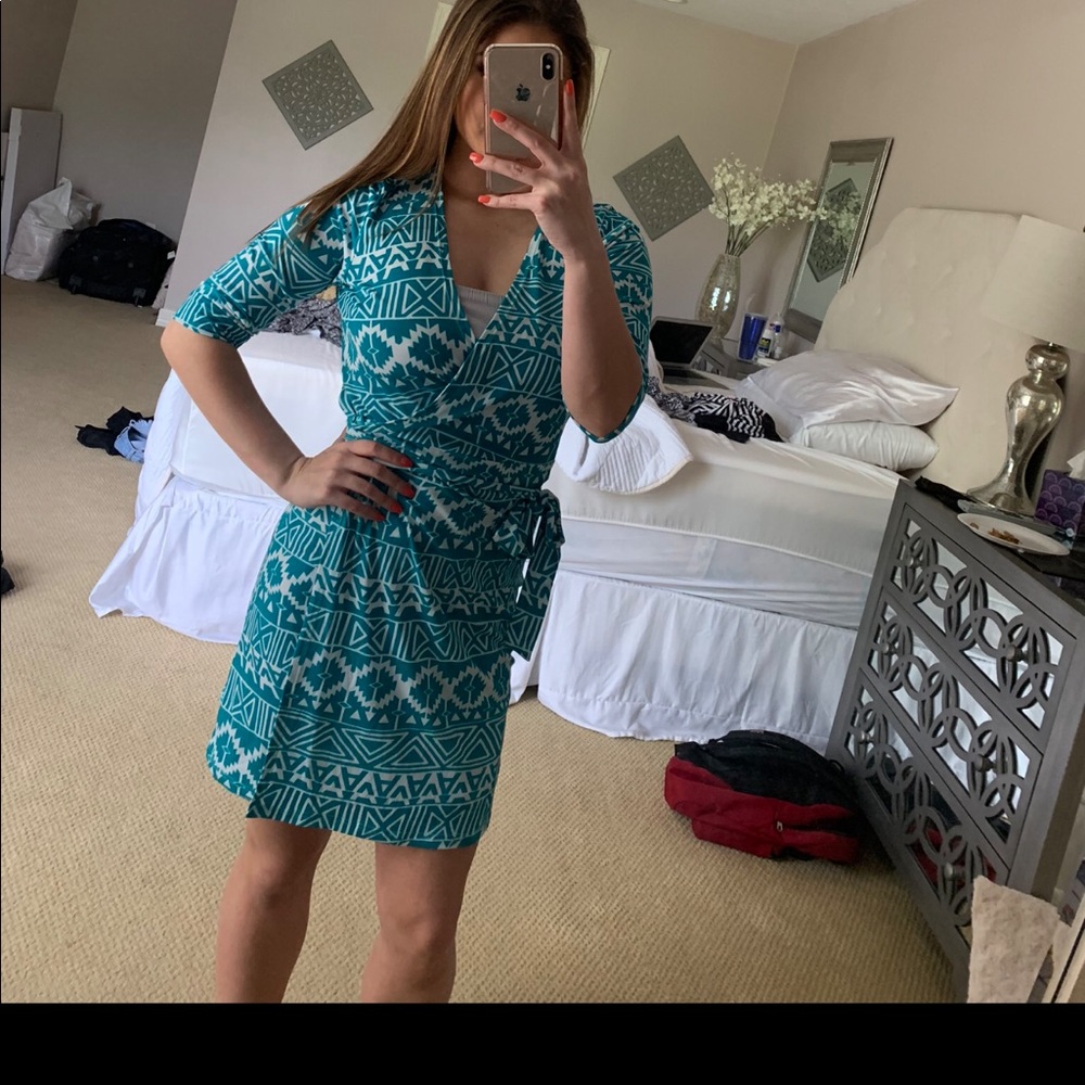 Blue printed wrap dress
